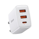 Tinklo įkroviklis 220V 2xUSB + USB C 3A 30W greito krovimo (QC 3.0) baltas (white) Baseus CCXJ-E02